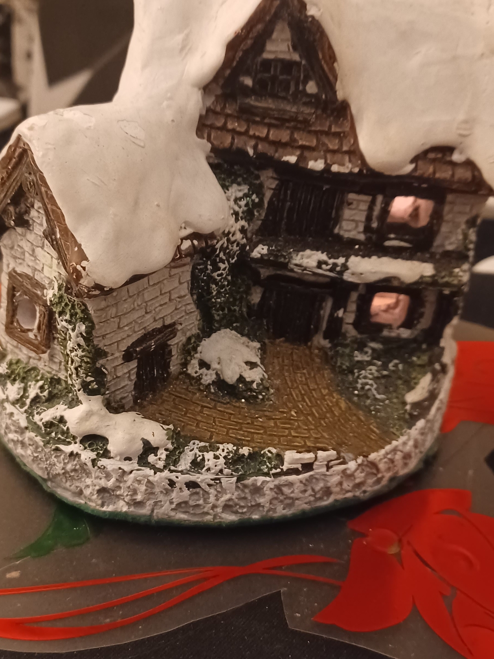 Winter Snow Cottage Holiday Figurine - White & Brown